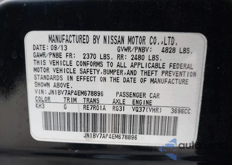 2014 Infiniti Q50 Sport из США, поврежденный, VIN JN1BV7AP4EM678896